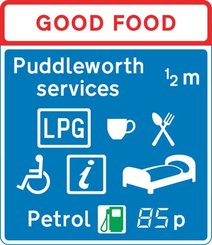 Motorway service area sign showing the operator’s name