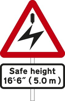 Overhead electric cable; plate indicates maximum height​of vehicles which can pass safely