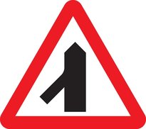 Traffic merging from left ahead - The priority through route is indicated by the broader line